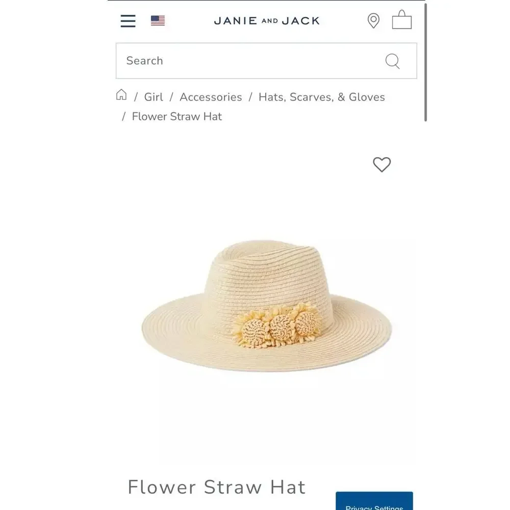 NWOT Janie and Jack Flower Straw hat Kids 4-5yo
